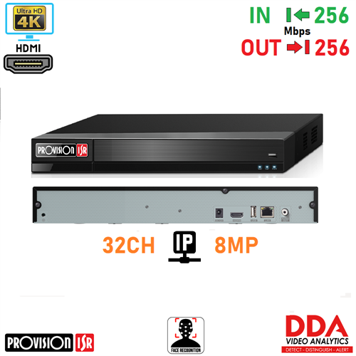 NVR 32CH 800fps H265 256Mbps 8MP HDMI 4K DDAPRO          b04